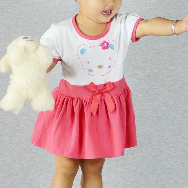 

2020 Baby For Girls Lovely Pattern Dress Summer Baby Short Sleeve Cotton Dresses Bowknot Clothes O neck Embroidered Underdresses, Red