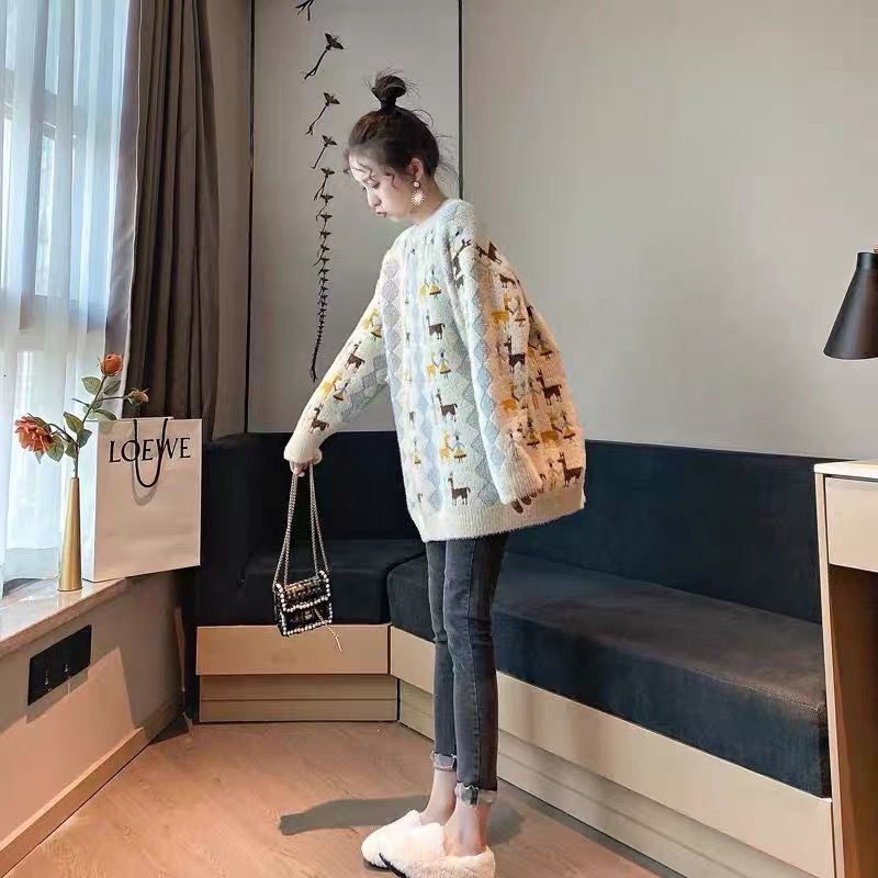 

2021 High quality Autumn Lazy Winter Wind of Cartoon Student Pullover Thick Beautiful Women's Sweater BPH7, Beige