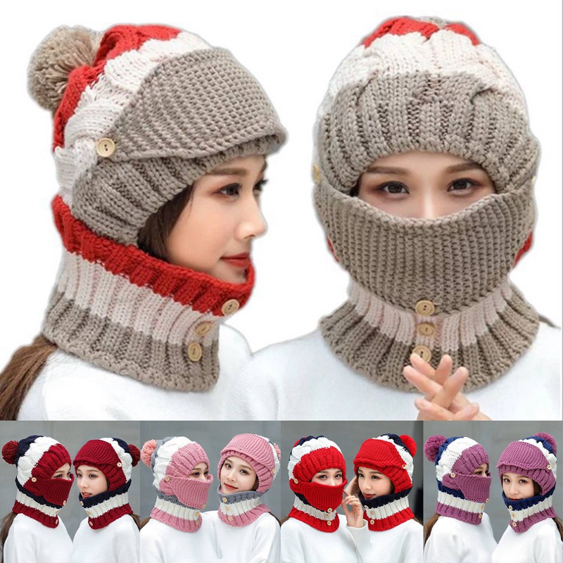 

Winter Knitted Velvet Hat Beanie Women Scarf Beanies Winter Wool Hats For Women Keep Warm Cap Bonnet Ear Protection Hat, By