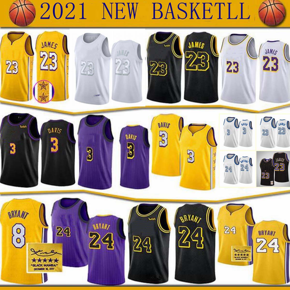 

Men Los Angeles Lakers LeBron James Anthony Davis Bryant basketball jerseys, Black;red