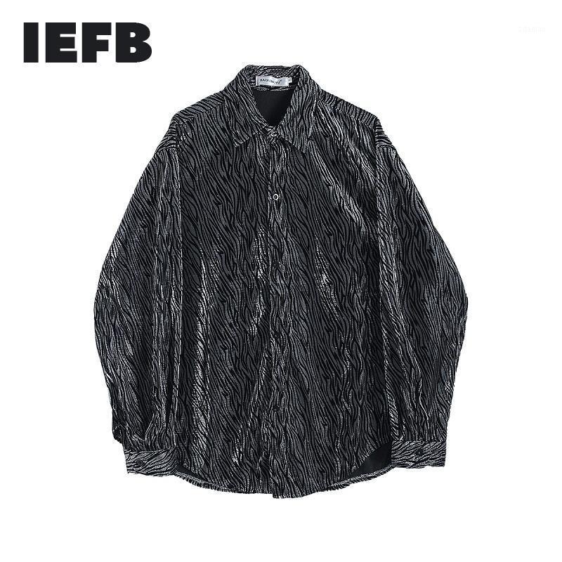 

IEFB /men and women's wear trendy Velvet Bright Silk Design Loose Long Sleeve black Shirt 2020 autumn new oversize tops 9Y9801