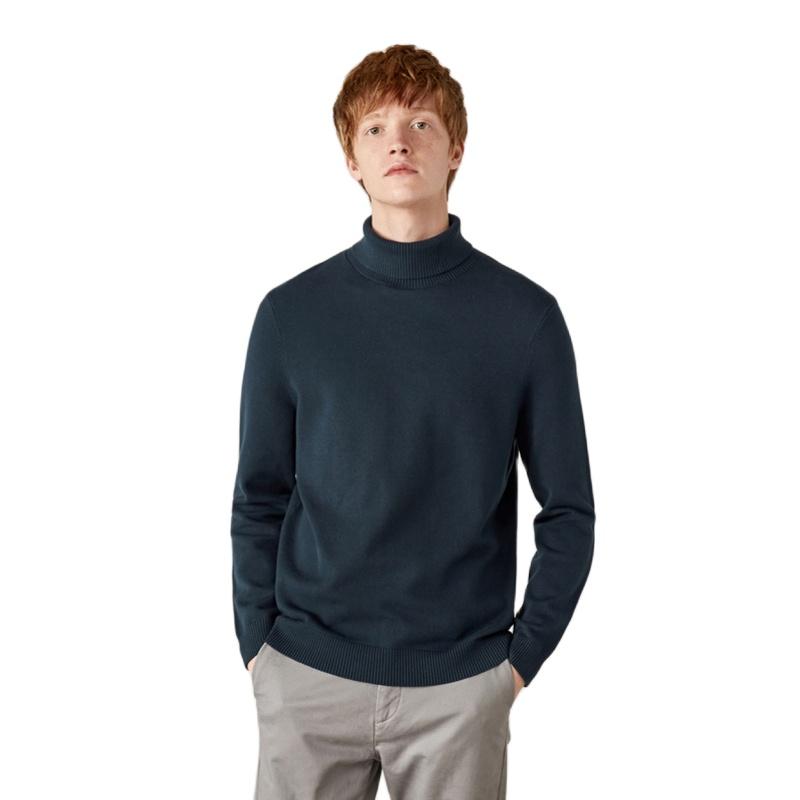 

High collar sweater men cotton turtleneck thick pullover sweater Korean 2021 cotton winter new black bottoming