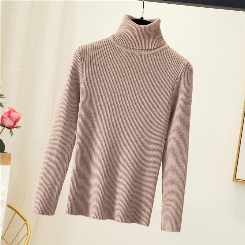 

Autumn and winter new turtle neck women's long sleeve slim solid color bottoming jacket pullover wild elastic thickened sweater, Black