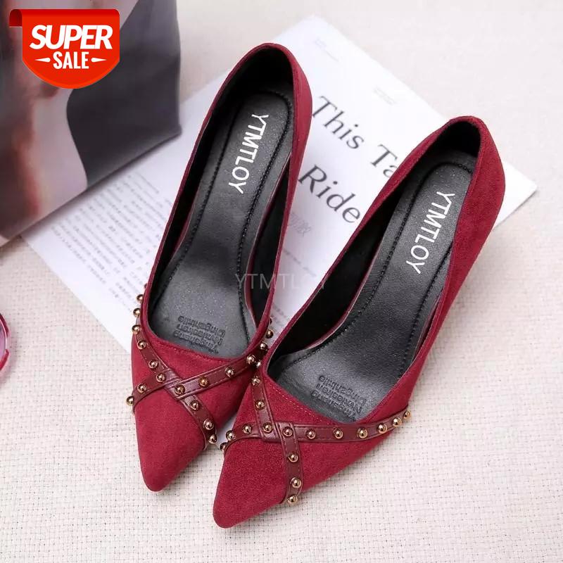 

YTMTLOY Women Fashion Black Suede Comfortable High Heel Shoes Lady Sweet Office Red Pumps Pointed Toe Zapatos Tacon Mujer #AP0d