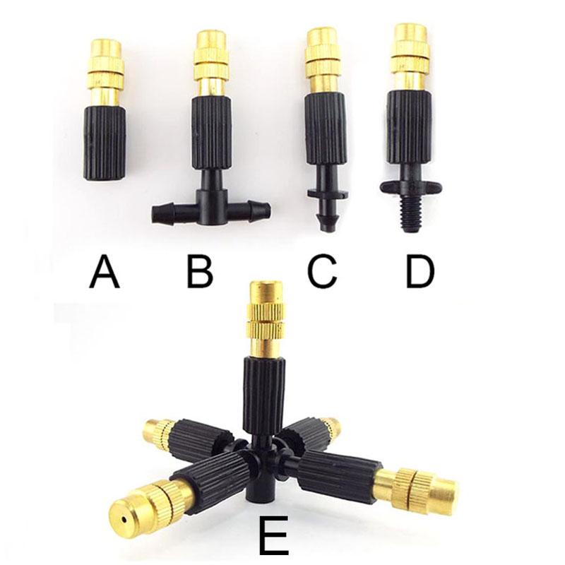 

6mm Screw Misting Brass Nozzle Micro Drip Irrigation Spray Sprinkler Head 4/7mm Barb Tee Water Hose Connector Garden Watering, 5pcs