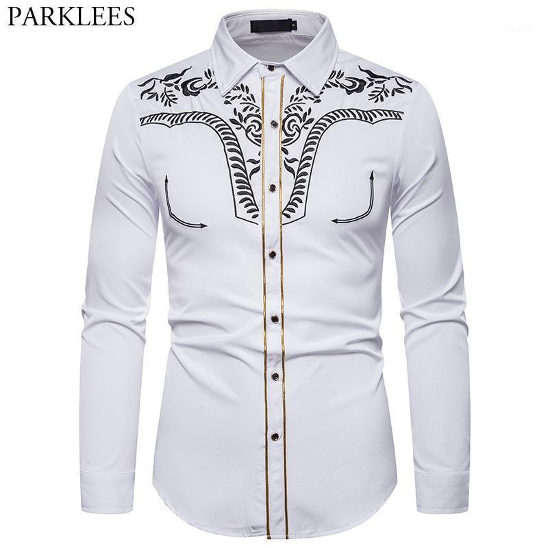 

Men's White Western Shirts Long Sleeve Slim Fit Embroideres Cowboy Casual Button Down Shirt Men Party Festivals Shirt for Male1, Navy