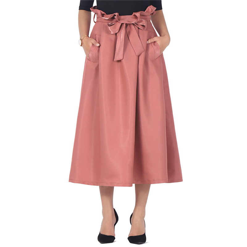 

2021 Ladies of the Female Fashion Bandage Plied Long High Waist Party Track Summer Line Skirts with Bow Skirt Pocket 2rl4