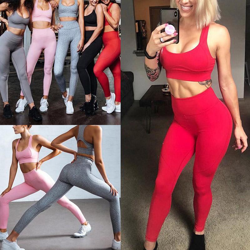 

Hot Women Tops with Pants Yoga Suit Solid Sleeveless High Waist Clothing Set DO2, Black