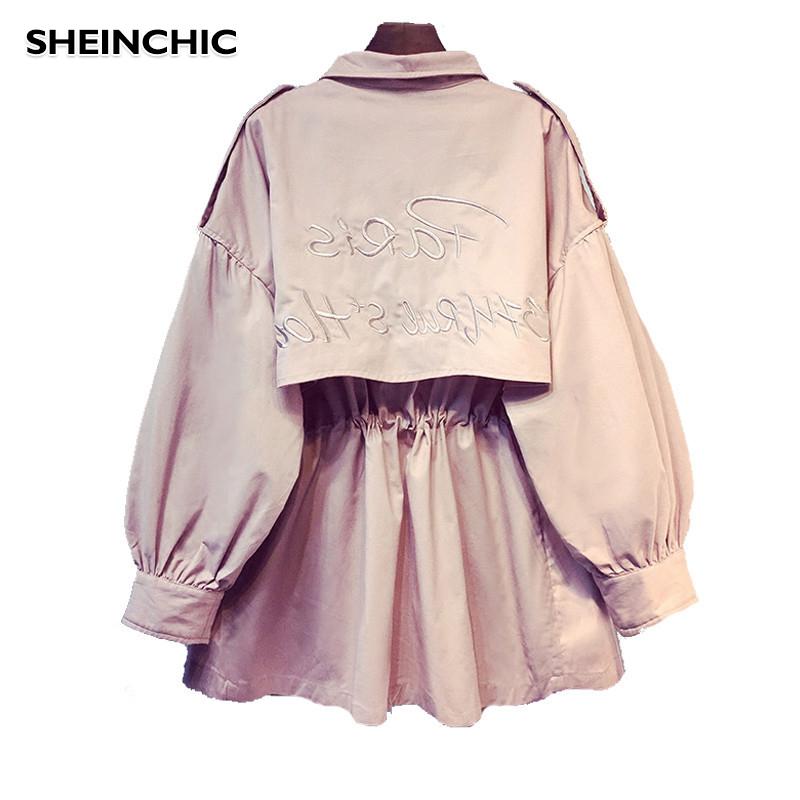

British Style Pink Medium Long Trench Coat Women 2020 Overcoat Casual Outerwear Autumn Female Coat Windbreaker designer Top, Khaki