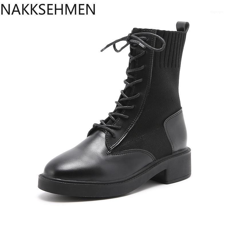 

NAKKESHMEN-2020 New Style Easy-Matching Shoes Women's Handsome Motorcycle Boots Platform Boots Autumn and Winter1, Black plus velvet