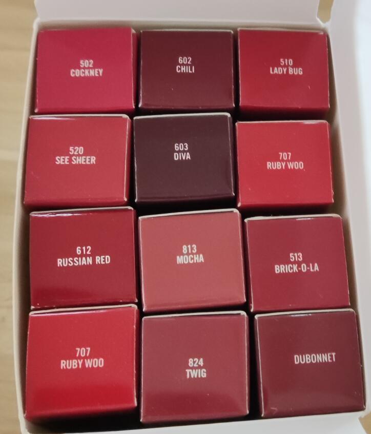 

satin Lipstick Rouge A levres 13 Colors Lustre M Brand Lipstick with Series Numbers aluminum tube New Package drop ship, M@c brand