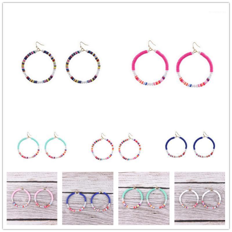 

2020 Women Beach Jewelry Rainbow Colorful Pearls Hoop Dangle Drop Earrings Softy Pottery Hoop Earrings1
