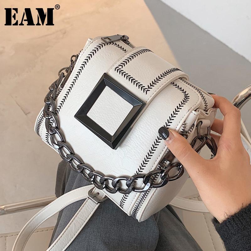 

[EAM] Women New Small White Square Buckle PU Leather Personality All-match Crossbody Shoulder Bag Fashion Tide 2021 18A1142, Black