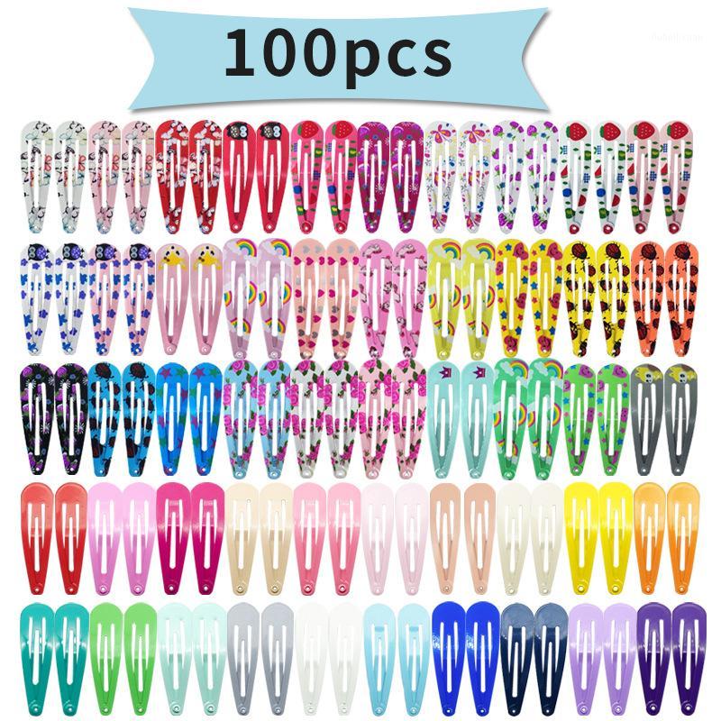 

100pcs Mix Color Different Prints Random Hairgrip Hair Clip Snap Hair Clips for Children Girls Accessories Women JXN0051, Jxn005-100pcs