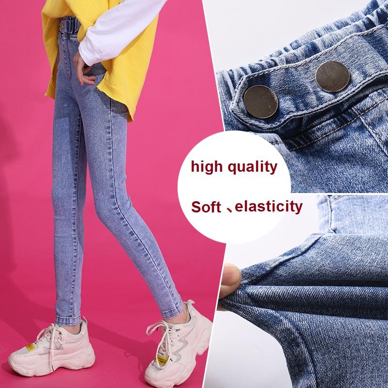 

High Quality Denim 4-15Y Teenage Children Girls Jeans Spring Elastic Waist Pants Kids Skinny Jeans for Girls Trousers Clothes, Blue