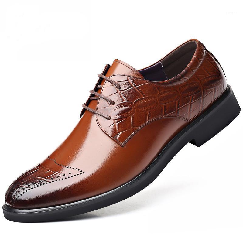 

Men Formal Leather Shoes Crocodile Grain Brogue Carving Derby Shoes Business Office Wedding Groom Brown Black Leather Shoe1