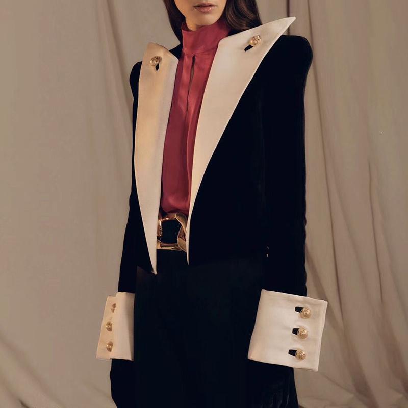 

Free shipping 2020 Vintage Patchwork black & white colorblocked Women' Blazer Lapel Collar Long Sleeve Elegant Blazers, As pic