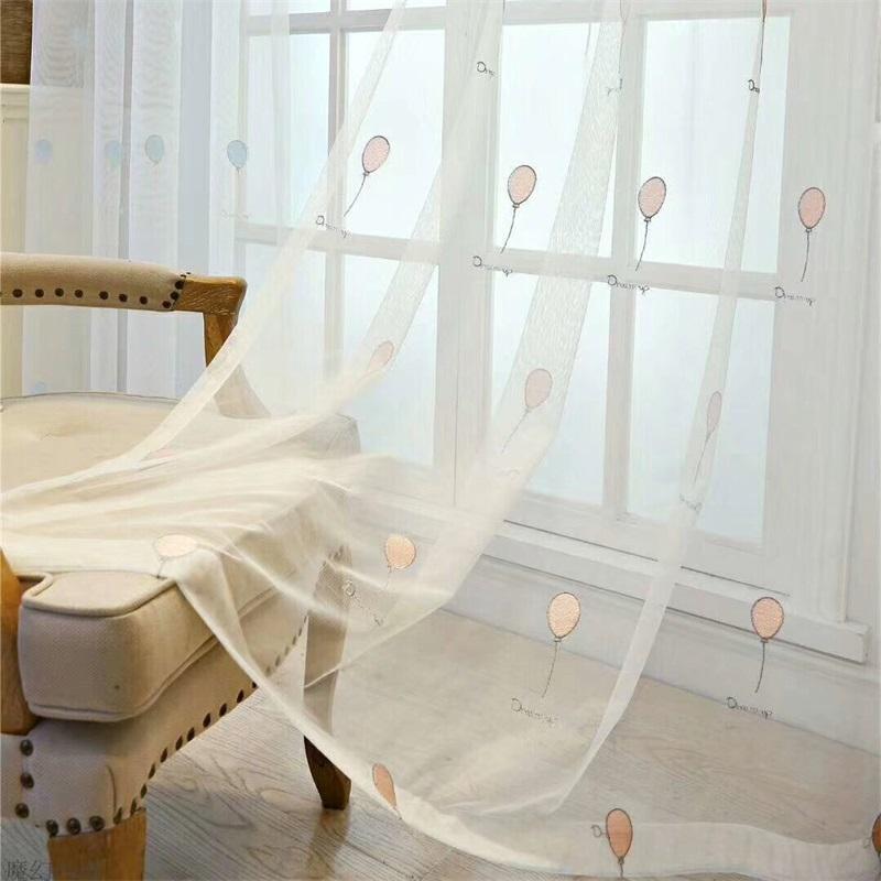 

Finished Balloon Embroidery Curtain Tulle For Living Room Bedroom Children's Room Window Screening kitchen Sheer Curtain T252#4, Blue