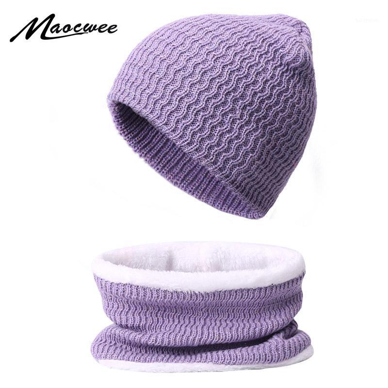 

Winter Scarf Beanie Hat Set For Men Women Solid Color Female Hats Scarves 2 PCS Set Outdoor Knitted Warm Plus Velvet Bonnet Caps1
