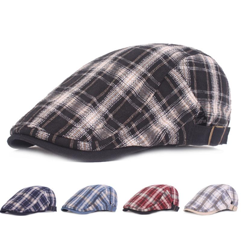 

Fashion Spring Autumn Hats For Men Plaid Cotton Beret Caps Gorras Planas Boinas Flat Cap Adjustable Berets Casquette, 05
