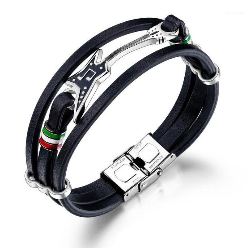 

Punk Men's Leather Bracelet Individual Small Guitar Bracelet Multi-layer Braided Leather Rope1