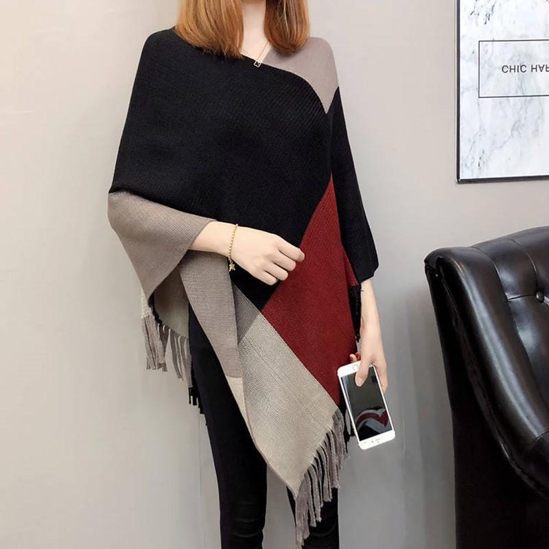 

Scarves Winter Warm Batwing Cape Large Women's Thick Long Cashmere Wool Blend Soft Plaid Scarf Shawl Wrap Scarf1