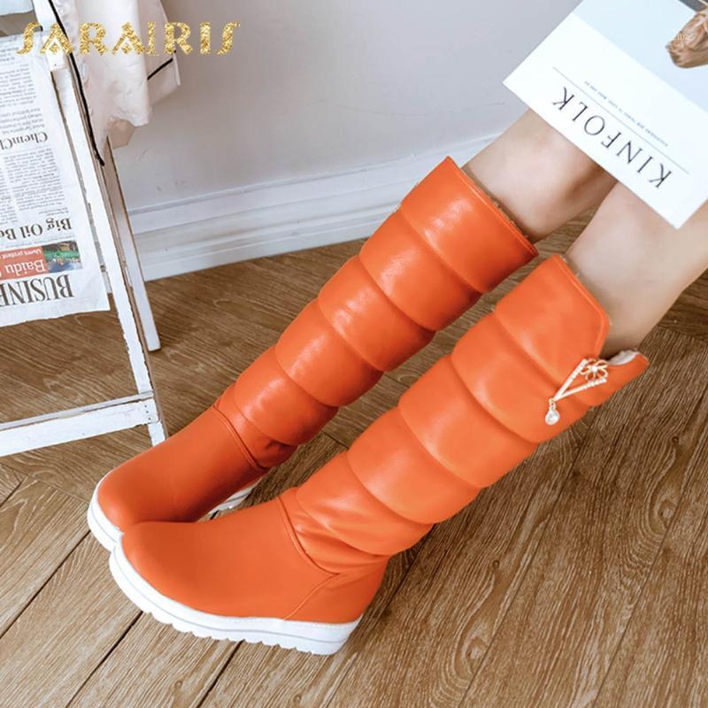 

Sarairis New Design 2021 Skidproof Comfy Boots Women Shoes Platform Metal Decoration Trendy Warm Plush Winter Snow Boots Ladies1, Orange