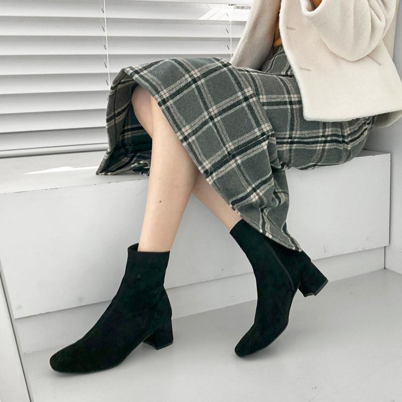 

Square Head Women Ankle Boots High Heel Elastic Boot Female Fashion Boots Black Brown Apricot White Size 33-42, Apricot 4cm