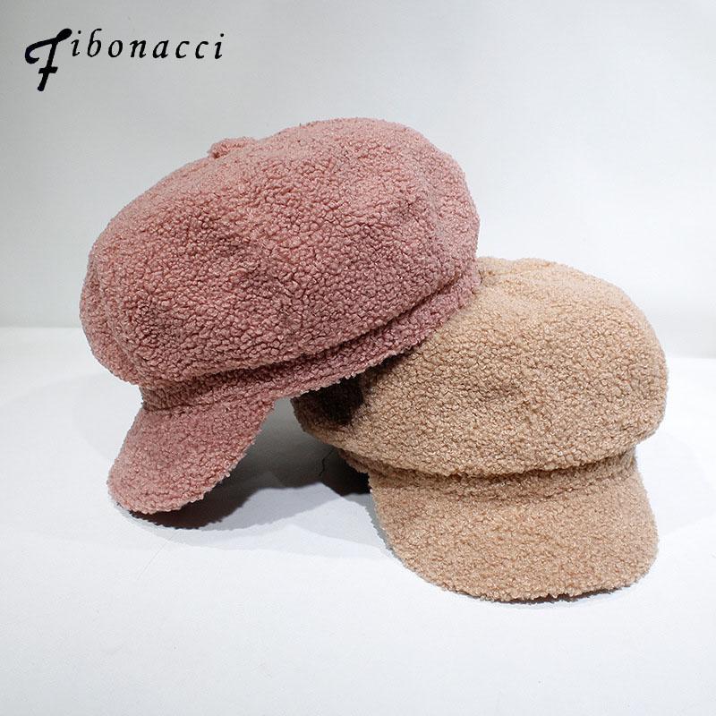 

Fibonacci 2020 New High Quality Beret Cashmere Casual Octagonal Hat Female Cap For Women Berets, White