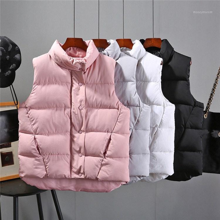 

Women Single-breasted Sleeveless Vest Coat 2019 Autumn Standing Collar Pockets Loose Jacket Cotto Warm Solid Vest1, Black