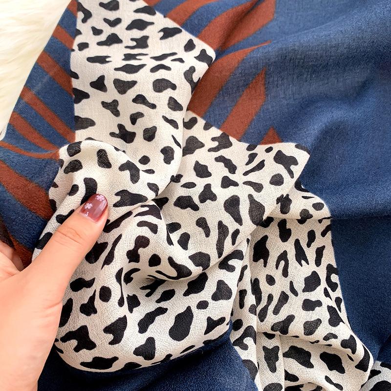 

Ladies Spain Fashion Leopard Dot Patchwork Viscose Shawl Scarf Women Print Headband Sjaal Muslim Hijab Cap 180*90Cm
