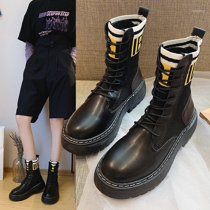 

Patchwork Letter Boots Women Fashion Lace-Up Ankle Boots Ladies Black Round Toe Flat Shoes Warm Plush Large Size Leather Shoes1