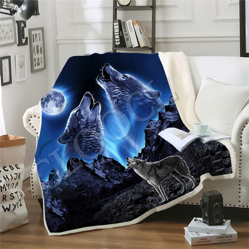 

CLOOCL Animal Moon Wolf Pattern Fleece Blankets 3D Print Sofa Travel Throw Blanket Teens Bedding Plush Quilt