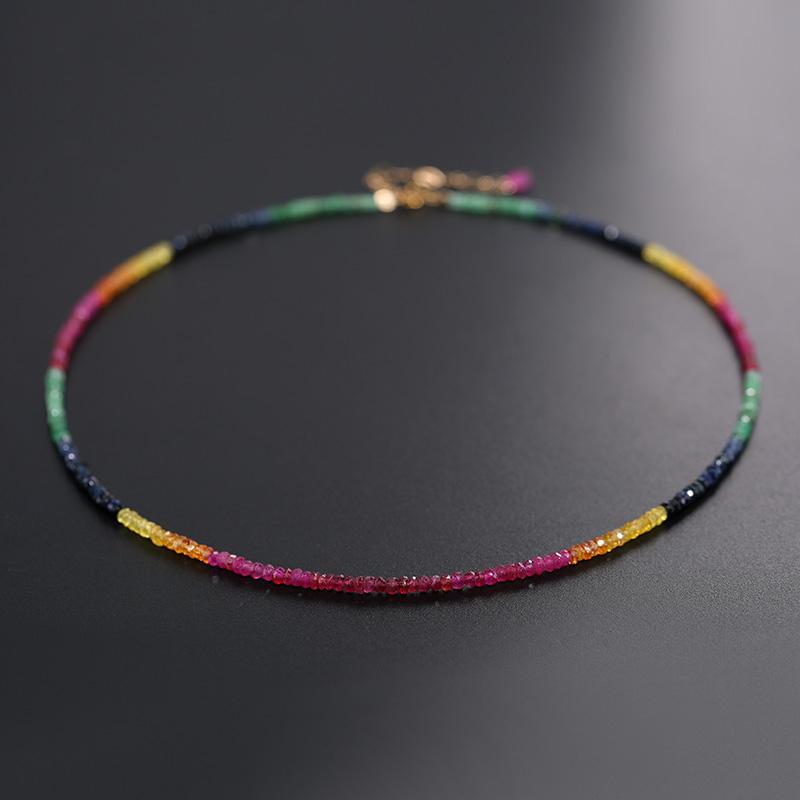 

RENESSA Faceted Color Sapphire Necklace Female Genuine Gemstones 14k Gold Injection Beaded Necklace For Girlfriend