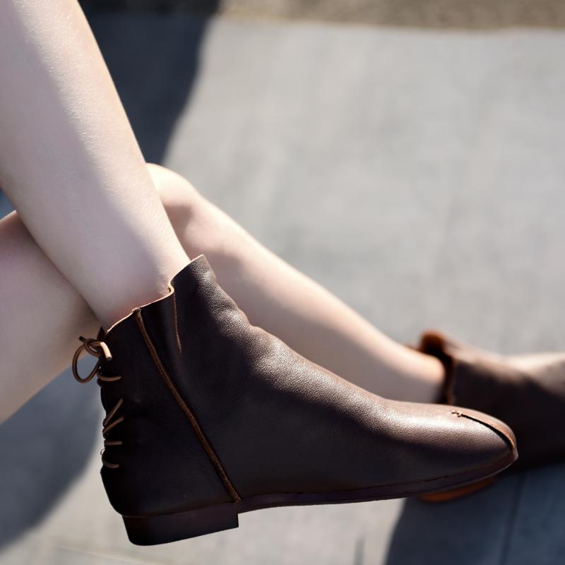 

Artmu Original Soft Genuine Leather Boots Flat Sole Handmade Women's Boots 2020 New Comfortable Ankle Retro New 19D8020-2, Black