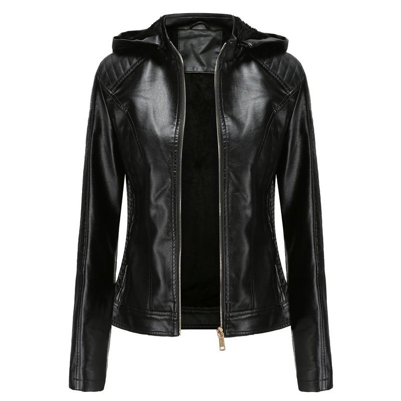 

2020 NEW Women Autumn Winter Fur Leather Coat Faux Soft Leather Jackets Coats Lady Black PU Zipper Epaule Motorcycle Streetwear
