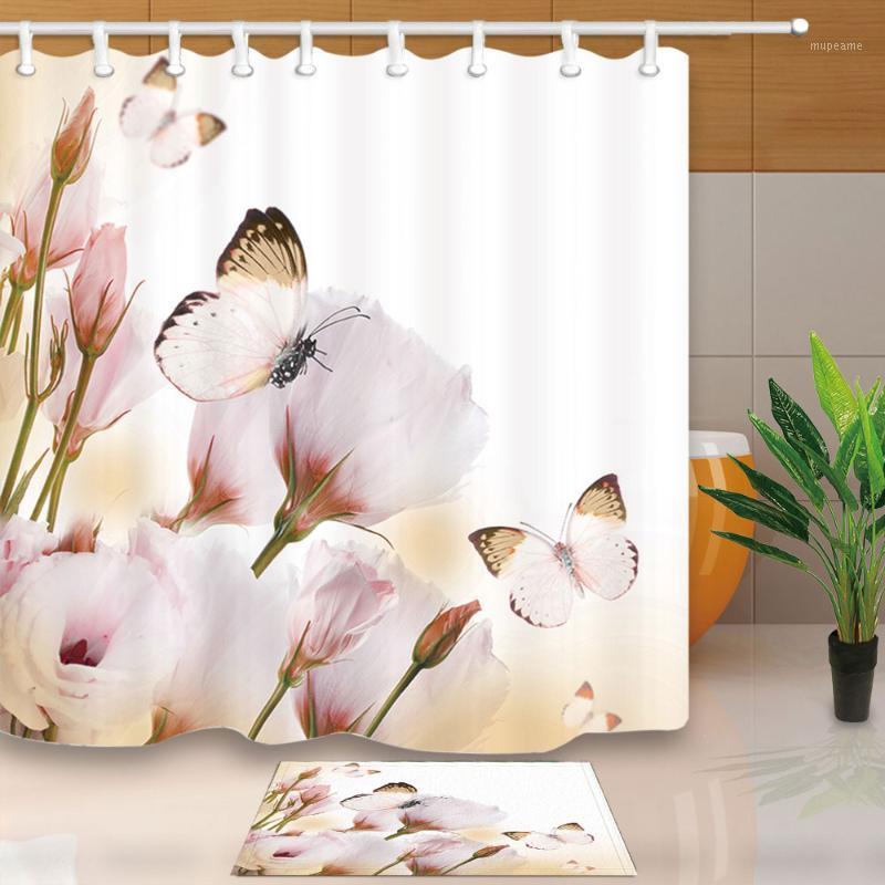 

Pink Flowers Butterflies Washable Shower Curtains Home Decor Polyester Fabric Waterproof Mildew Proof Bath Screens with Hooks1