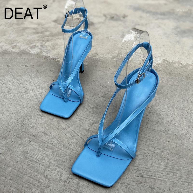 

DEAT] 2020 New Spring Summer Square Toe Shallow Buckle Strap Narrow Band Pu Leather Sandals Women Shoes Fashion Tide 10F7841, Black