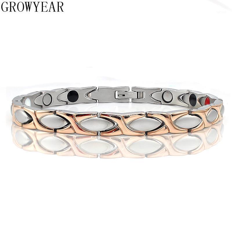 

Gold and Rose gold Therapy Stainless steel Magnetic Bracelet For Women and Men Free Tool to Adjust Length Health Power Bracelets1