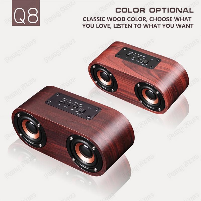 

Q8 Wooden Bluetooth speaker portable Subwoofer Wireless receiver Support TF AUX Handsfree call double speaker wireless for music1