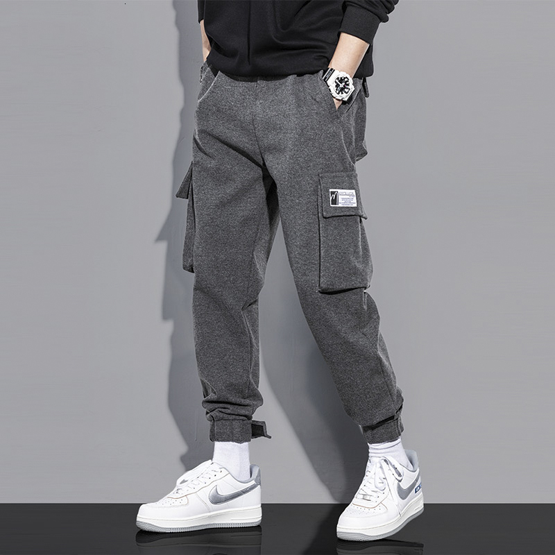 

2021 New Autumn Winter Fashion Newly Men Jeans High Quality Loose Fit Big Pocket Casual Cargo Pants Streetwear Hip Hop Joggers Trousers 13iu, Gray