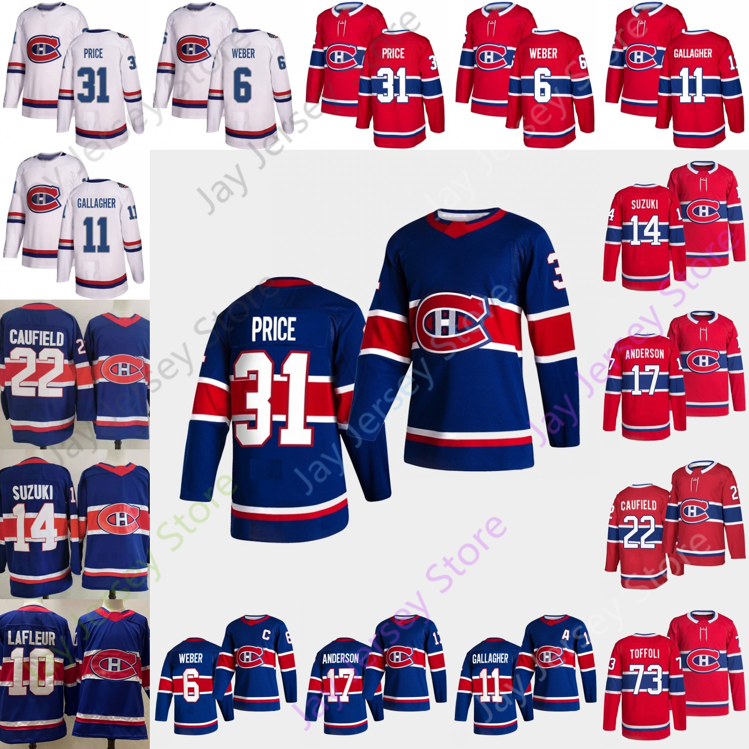 

Ice Hockey Jersey Shea Weber Guy Lafleur Brendan Gallagher Nick Suzuki Josh Anderson Cole Caufield Carey Price Tyler Toffoli, Blue ii