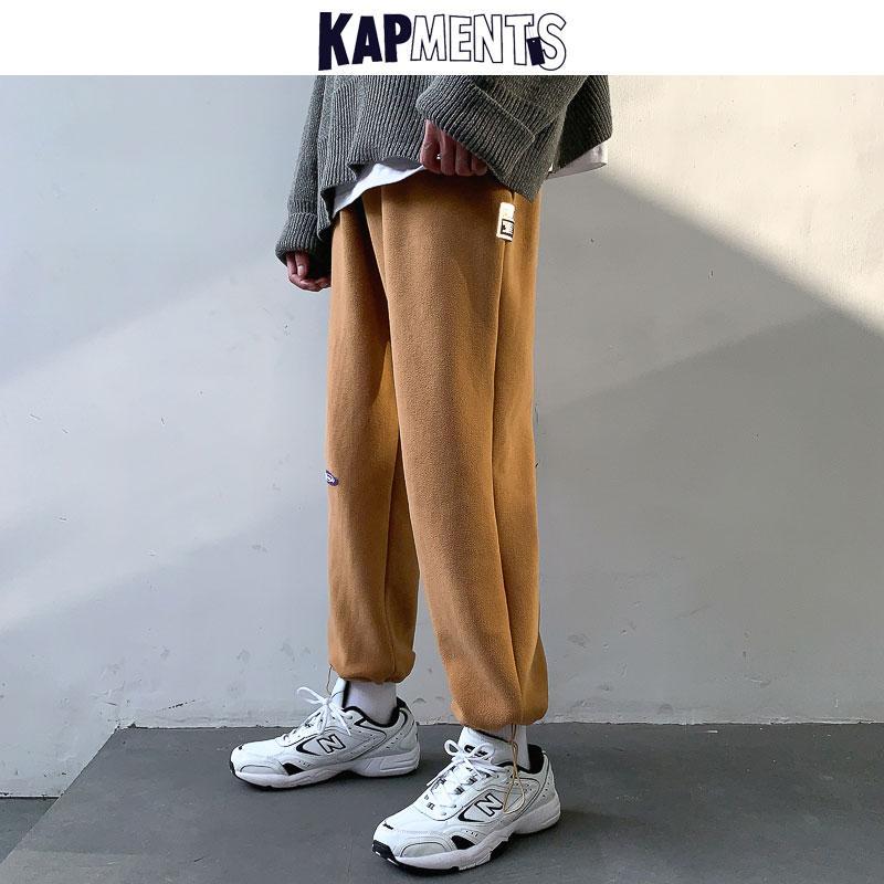 

KAPMENTS Men Joggers Sweatpants Fleece Trousers 2020 Winter Pants Mens Japanese Streetwear Baggy Joggers Male Casual Trousers, Black