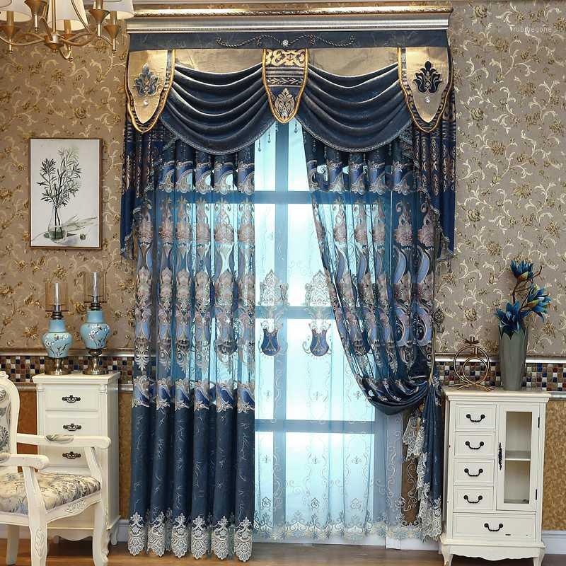 

New Modern Minimalist Curtains European Bedroom Living Room Chenille Jacquard Embroidery Light Luxury Hollow Blackout Curtainsc1, Tulle
