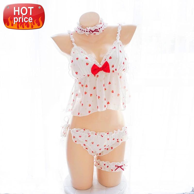

Sexy Lingerie Set Embroidery Camisole Kawaii Strawberry Uniform Temptation Erotic Underwear Costume Cosplay Kawaii Lingerie #pG7D, Black;white