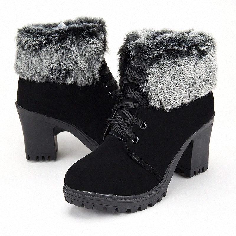 

Fashion ankle boots women shoes platform high heels boots ladies footwear 2020 solid lace-up women snow zapatos de mujer #zn42, Beige