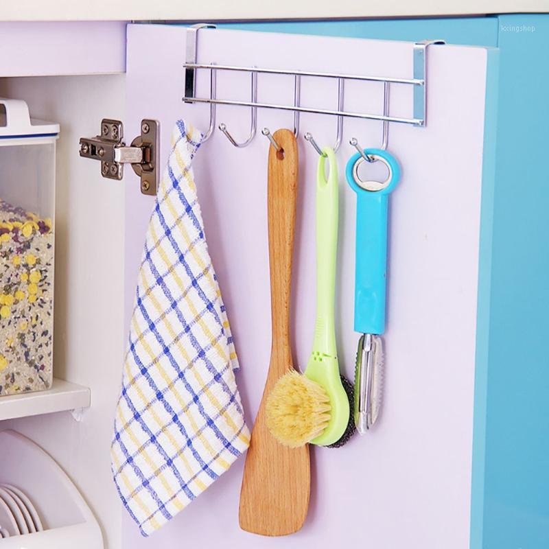 

Stainless Steel Over The Door Clothes Hook Bathroom Kitchen home Organizer with 5 Hooks Towel Wall Hanger Storage Accessories1