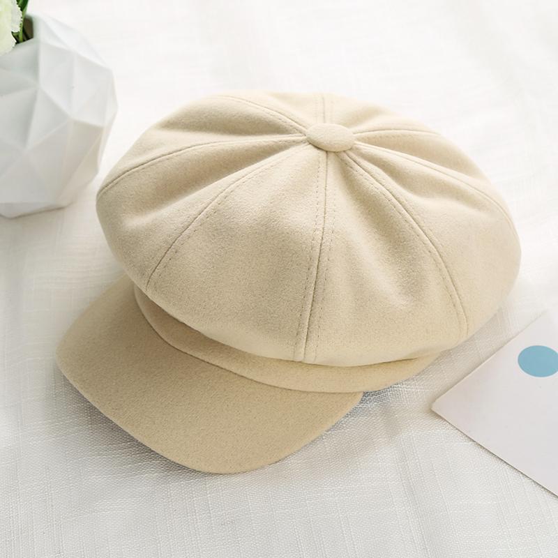 

wool Women Beret Autumn Winter Octagonal Cap Hats Stylish Artist Painter Newsboy Caps Black Grey Beret Hats, Khaki