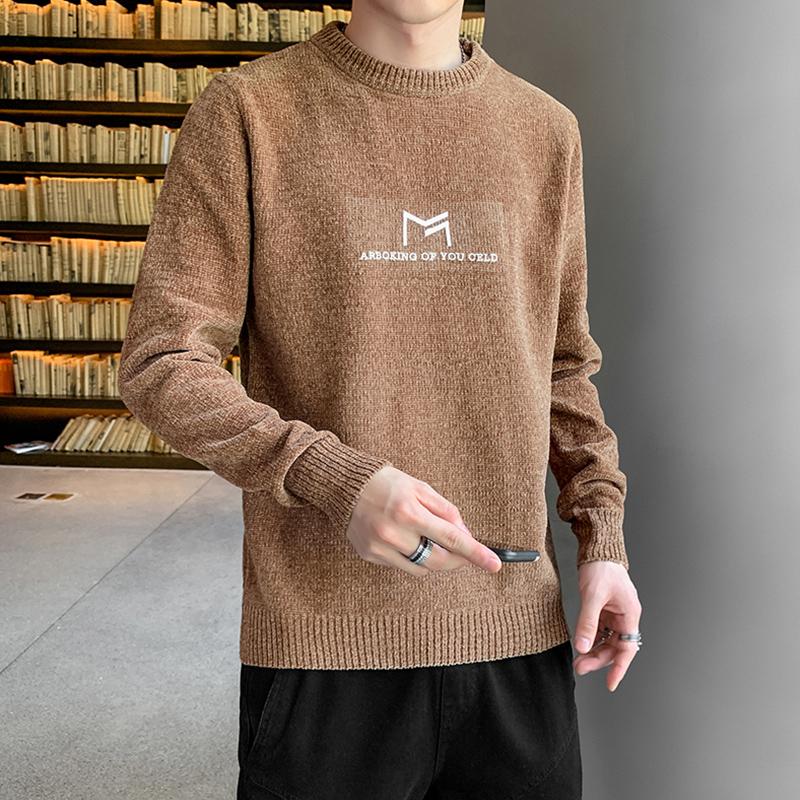 

Sherney autumn and winter round collar sweater men's wick velvet youth bottom warm knit shirt bottom shirt, 1010 dark grey