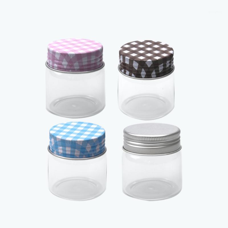 

6Pcs 50ml Clear Glass Vials have Pink Brown Blue Silver Aluminum Lid Gifts Crafts Cosmetic Jar Wishing Bottle Refillable Bottles1
